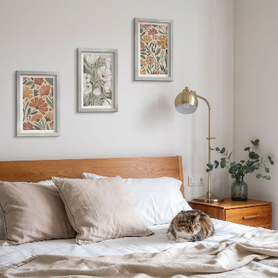 Triptyk tavla med ram Blommönster i nyanser av orange och grönt