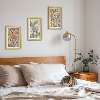 Triptyk tavla med ram Blommönster i nyanser av orange och grönt