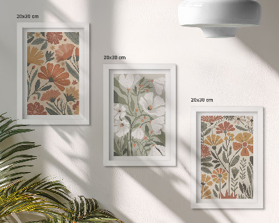 Triptyk tavla med ram Blommönster i nyanser av orange och grönt