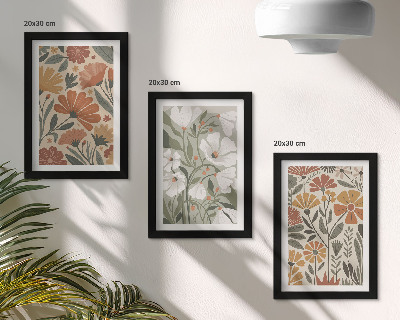 Triptyk tavla med ram Blommönster i nyanser av orange och grönt