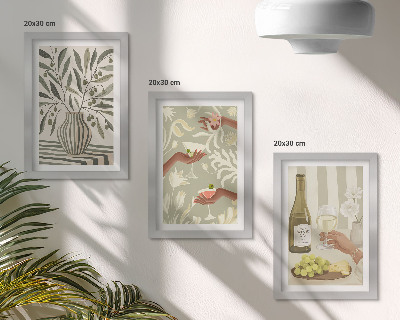 Tavelvägg med 3 tavlor Olivblommor och rustika cocktails