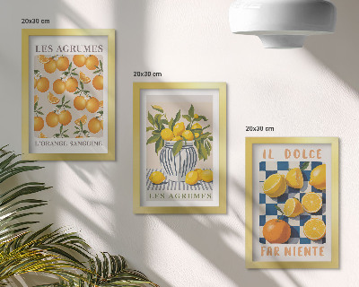 Posterpaket Retro citrusfrukter med gula accenter