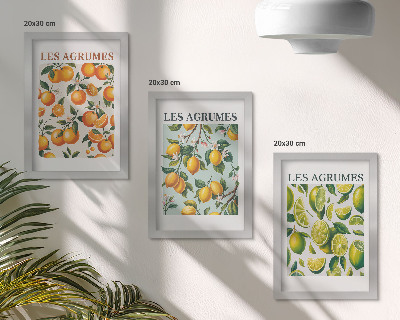 Triptyk tavla med ram Fruktiga citrusmönster i pastellfärger