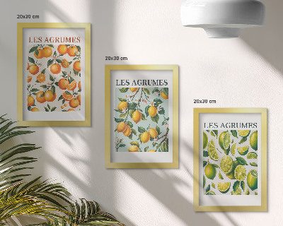 Triptyk tavla med ram Fruktiga citrusmönster i pastellfärger