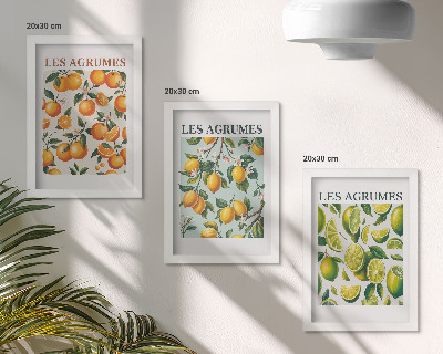 Triptyk tavla med ram Fruktiga citrusmönster i pastellfärger