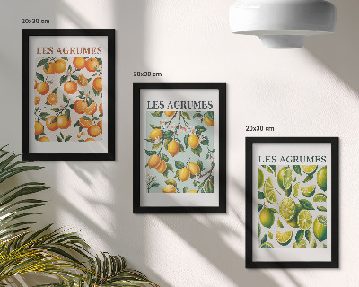 Triptyk tavla med ram Fruktiga citrusmönster i pastellfärger