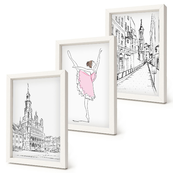 Tavelvägg med 3 tavlor Snygga bilder av dansande ballerinor och arkitektur