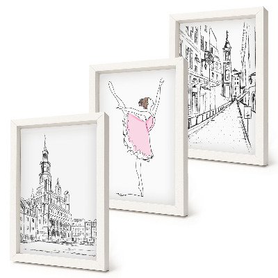 Tavelvägg med 3 tavlor Snygga bilder av dansande ballerinor och arkitektur