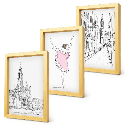Tavelvägg med 3 tavlor Snygga bilder av dansande ballerinor och arkitektur