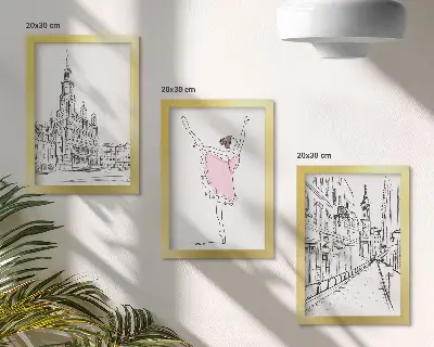 Tavelvägg med 3 tavlor med snygga motiv av dansande ballerinor och arkitektur
