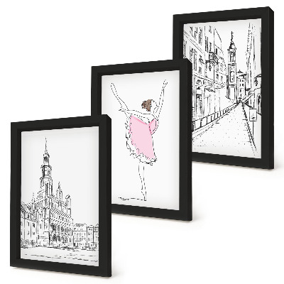 Tavelvägg med 3 tavlor Snygga bilder av dansande ballerinor och arkitektur