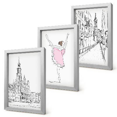 Tavelvägg med 3 tavlor Snygga bilder av dansande ballerinor och arkitektur