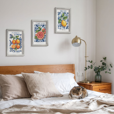 Triptyk tavla med ram Modeaffischer med citrusmotiv i italiensk stil