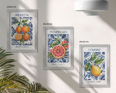 Triptyk tavla med ram Modeaffischer med citrusmotiv i italiensk stil