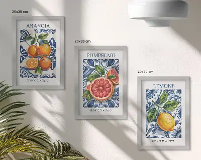 Modeposter med italienskt citrusmotiv triptyk med ram