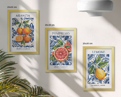 Triptyk tavla med ram Modeaffischer med citrusmotiv i italiensk stil