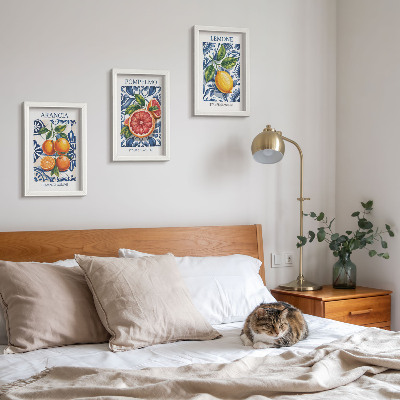 Triptyk tavla med ram Modeaffischer med citrusmotiv i italiensk stil
