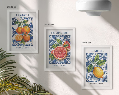 Triptyk tavla med ram Modeaffischer med citrusmotiv i italiensk stil