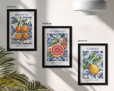 Triptyk tavla med ram Modeaffischer med citrusmotiv i italiensk stil