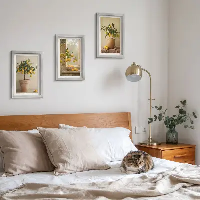 Triptyk med citronträd i krukor tavla med ram