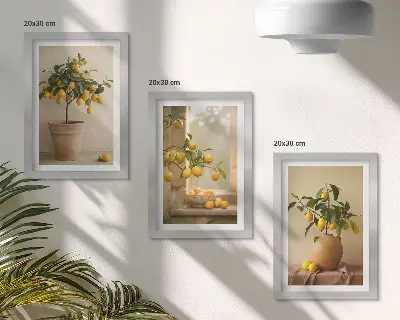 Triptyk med citronträd i krukor tavla med ram