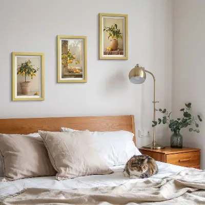 Triptyk med citronträd i krukor tavla med ram