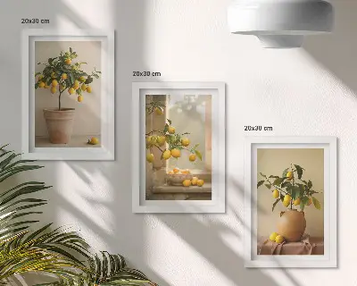 Triptyk med citronträd i krukor tavla med ram