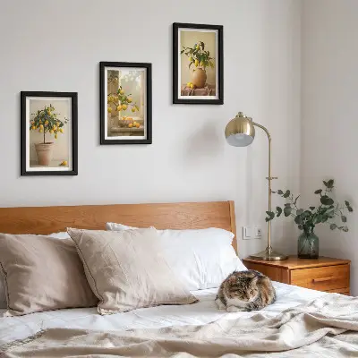 Triptyk med citronträd i krukor tavla med ram