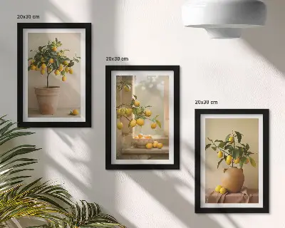 Triptyk med citronträd i krukor tavla med ram