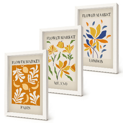 Triptyk tavla med ram Blommiga posters Paris Milano London