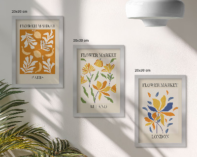 Triptyk tavla med ram Blommiga posters Paris Milano London