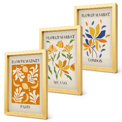 Triptyk tavla med ram Blommiga posters Paris Milano London
