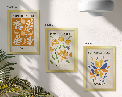 Triptyk tavla med ram Blommiga posters Paris Milano London