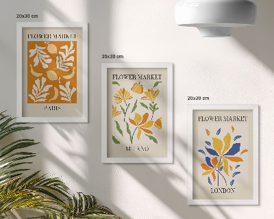 Triptyk tavla med ram Blommiga posters Paris Milano London