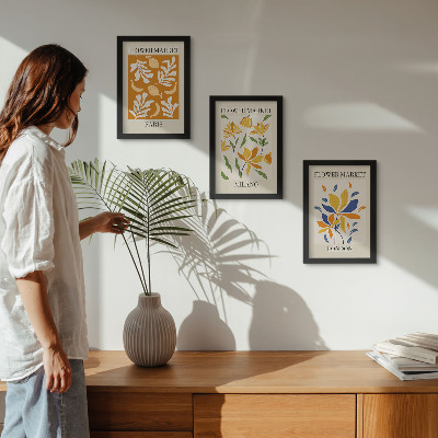 Triptyk tavla med ram Blommiga posters Paris Milano London