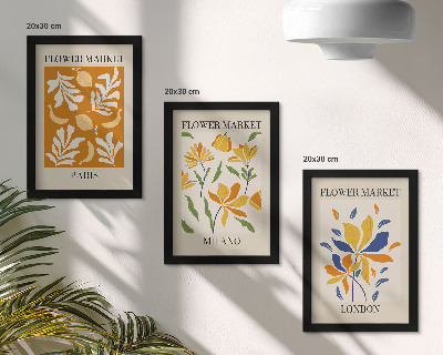 Triptyk tavla med ram Blommiga posters Paris Milano London