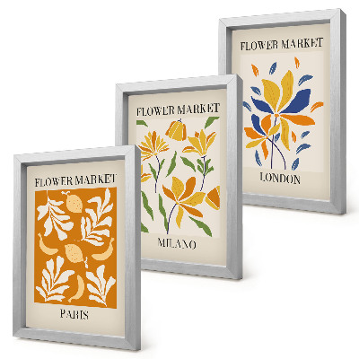 Triptyk tavla med ram Blommiga posters Paris Milano London