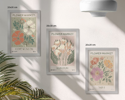 Triptyk tavla med ram Blomsterposters Köpenhamn London Paris