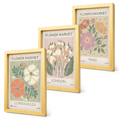 Triptyk tavla med ram Blomsterposters Köpenhamn London Paris