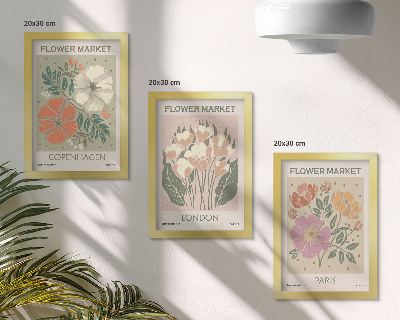 Triptyk tavla med ram Blomsterposters Köpenhamn London Paris
