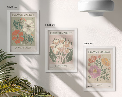 Triptyk tavla med ram Blomsterposters Köpenhamn London Paris