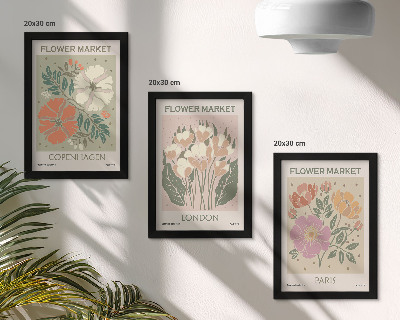 Triptyk tavla med ram Blomsterposters Köpenhamn London Paris