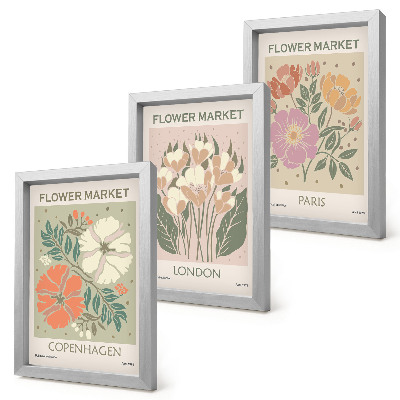 Triptyk tavla med ram Blomsterposters Köpenhamn London Paris