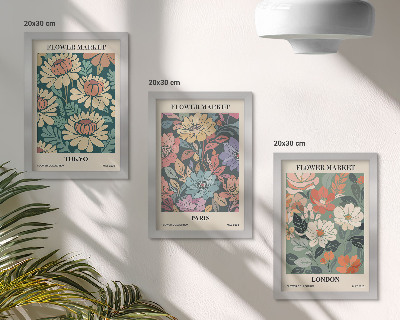 Tavelvägg med 3 tavlor Blomsterposters Tokyo Paris London