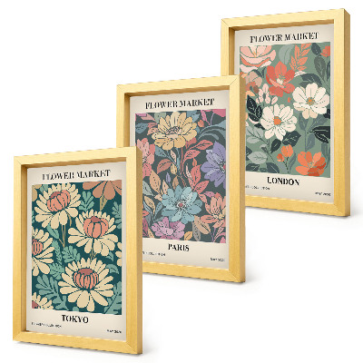 Tavelvägg med 3 tavlor Blomsterposters Tokyo Paris London