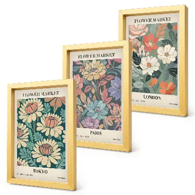 Blomsterposters Tokyo Paris London tavelvägg med 3 tavlor