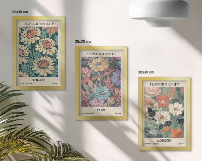 Tavelvägg med 3 tavlor Blomsterposters Tokyo Paris London