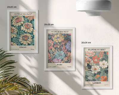 Tavelvägg med 3 tavlor Blomsterposters Tokyo Paris London