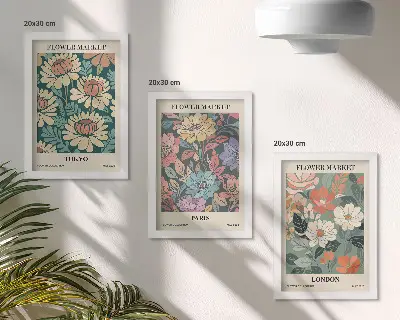 Blomsterposters Tokyo Paris London tavelvägg med 3 tavlor