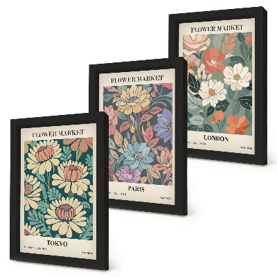 Tavelvägg med 3 tavlor Blomsterposters Tokyo Paris London